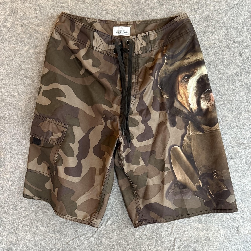 The Mountain Shorts Mens 30 Camo Bulldog‎ Soldier Graphic Board Swim Trunks